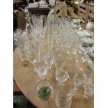 THOMAS WEBB CRYSTAL DECANTER, STEMMED DRINKING GLASSES, CUT GLASS VASE AND OTHER GLASS WARE.