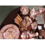 SILVER-PLATED TEA SET, SILVER-PLATED CRUET SET, DANISH METAL CANDLE STICKS AND OTHER ITEMS.