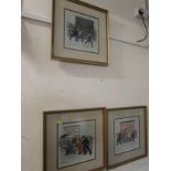 SET OF THREE FRAMED AND GLAZED COLOURED PRINTS AFTER M CHAPMAN, ALL SIGNED IN PENCIL, BLIND STAMPED