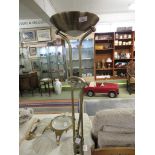 BRASS EFFECT FLOOR STANDING UP LIGHTER WITH DIRECTIONAL READING LAMP.