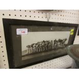 FRAMED AND GLAZED BLACK AND WHITE PHOTOGRAPH OF FOX HOUNDS WITH PLAQUE. DATED 1931.