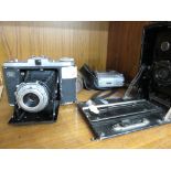 ZEISS IKON NETTAR FOLDING CAMERA WITH LEATHER CASE, FRENCH FOLDING CAMERA AND A MODERN FUJI FILM