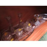MIXED GLASS WARE INCLUDING DRESSING TABLE ITEMS , DISHES AND BOWLS.