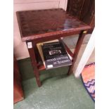 MAHOGANY TWO TIER SIDE TABLE WITH CARVED TOP.