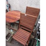 TEAK GARDEN CIRCULAR BISTRO TABLE AND TWO MATCHING CHAIRS