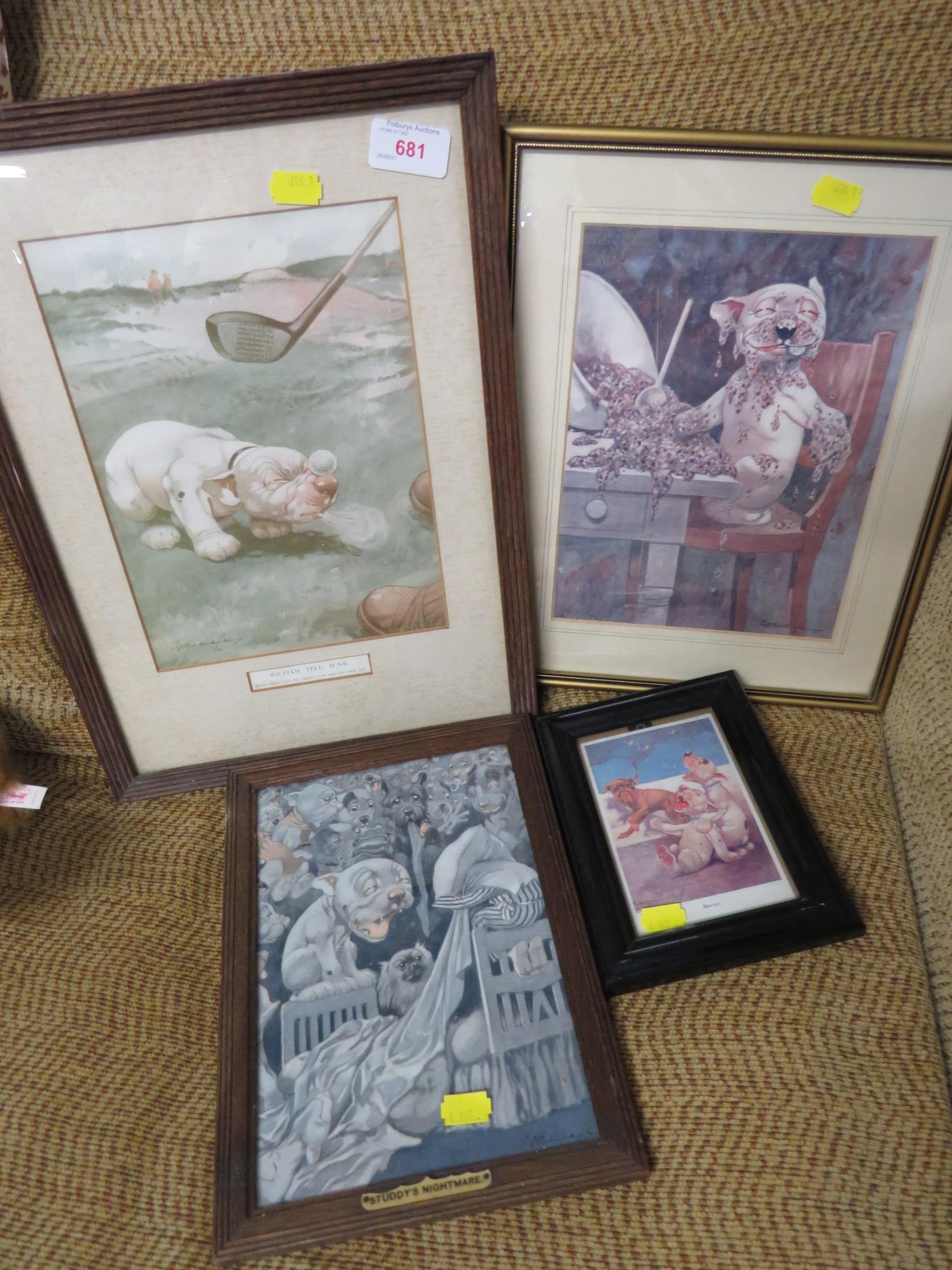 FOUR FRAMED AND GLAZED PRINTS OF BONZO THE DOG.