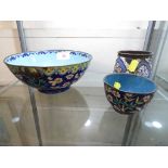 THREE ITEMS OF FAR EASTERN ENAMELLED WARE - BOWL, CUP AND POT