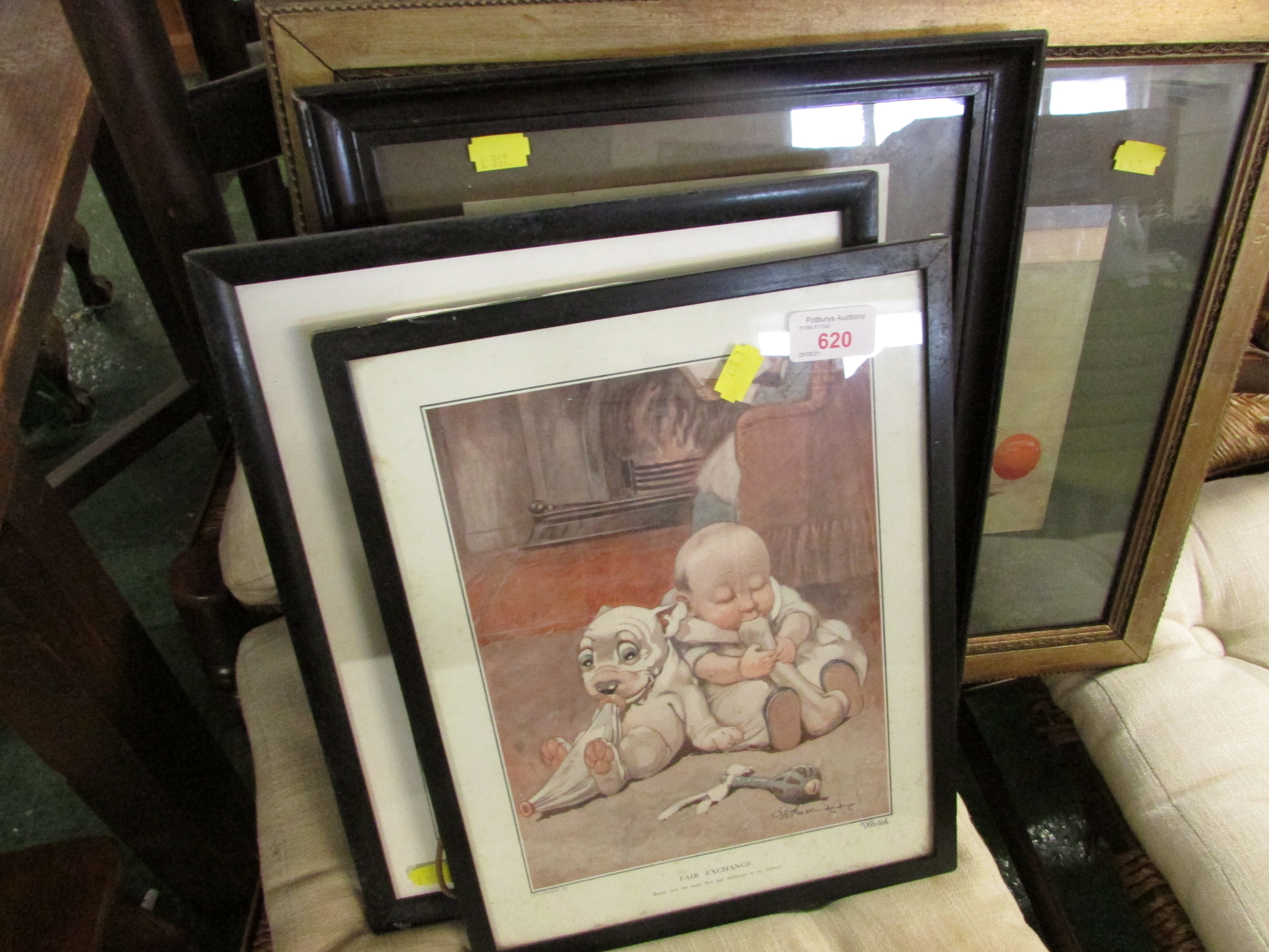 FIVE FRAMED AND GLAZED BONZO THE DOG PRINTS.