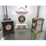BRASS CASED CARRIAGE CLOCK, ONE OTHER CARRIAGE CLOCK WITH CONVERTED QUARTZ MOVEMENT TOGETHER WITH