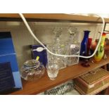 PAIR OF CUT GLASS STOPPERED DECANTERS, DARTINGTON CRYSTAL BOWL AND OTHER DECORATIVE GLASSWARE (ONE