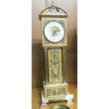 VICTORIAN OAK AND BRASS MOUNTED MANTEL CLOCK IN THE FORM OF A GRANDFATHER CLOCK WITH 1896 PRIZE