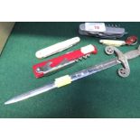 LETTER OPENER AND FOUR PENKNIVES.