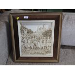 FRAMED MARCUS DESIGNS COMPOSITE WALL PLAQUE BY D.H MORTON DEPICTING A PROCESSION ON HORSEBACK.
