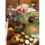 RUSSIAN INTEREST - LACQUERED TRAYS, CUPS AND BOWLS, A TEA URN ( ANTIQUE ITEM ONLY, DO NOT USE),