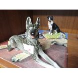 PORCELAIN FIGURINE OF A GERMAN SHEPHERD MARKED MADE IN THE USSR, RESIN FIGURE OF A COLLIE, AND A