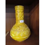 YELLOW GLAZED POTTERY VASE. (AF)