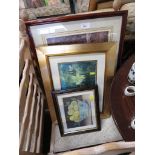 SIX FRAMED AND GLAZED PICTURES AND PRINTS.