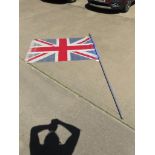 UNION JACK FLAG (115CM X 170CM) ON A BLUE AND YELLOW PAINTED WOODEN FLAG POLE (LENGTH 290CM) A/F