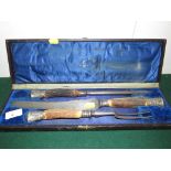 EDWARD OWEN ANTLER HANDLED CARVING SET, CASED