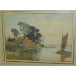 HARRY FRIER - WATERCOLOUR OF RIVER AND BOATS SIGNED AND DATED 1906 LOWER RIGHT, 25CM X 35CM,