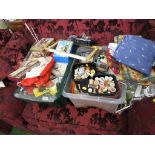 TWO BOXES OF SEWING AND KNITTING ITEMS INCLUDING YARN, FABRIC AND OTHER ITEMS.