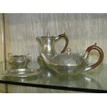 HOMELAND PEWTER TEA SET WITH RIVETED AND PLANISHED EFFECT.