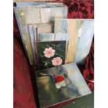 SELECTION OF MOUNTED OIL ON CANVAS AND BOARD, LANDSCAPE PAINTINGS, STILL LIFE PAINTINGS, SIGNED V