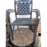 CIRCULAR GARDEN BISTRO TABLE WITH TILED TOP AND TWO METAL CHAIRS