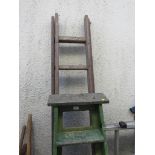 WOODEN EXTENDING LADDER AND PAINTED WOODEN STEPLADDER