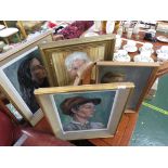 FOUR FRAMED OIL ON BOARD AND CANVAS PORTRAITS OF WOMEN, ALL SIGNED V. PETIT.