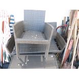 PLASTIC RATTAN EFFECT PATIO SET COMPRISING OF A TWO SEATER BENCH, PAIR OF CHAIRS AND A RECTANGULAR