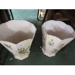 PAIR OF DECORATED WOODEN WASTEPAPER BINS
