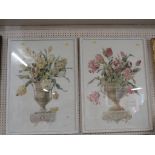 AFTER CAREN HEINE, A PAIR OF FRAMED AND GLAZED STILL LIFE PRINTS OF FLOWERS IN URNS