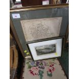 FRAMED AND GLAZED MAP OF BEDFORDSHIRE AFTER JOHN CARY, TOGETHER WITH A FRAME AND GLAZED COLOURED