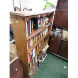A PINE OPEN BOOKCASE WITH FIVE SHELVES.