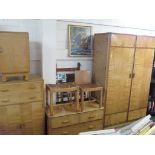 MAPLE & CO ART DECO STYLE BEDROOM SUITE COMPRISING A WARDROBE, DRESSING CHEST, TALL BOY, BEDSIDE