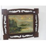 PRINT OF ISLAND LAKE SCENE IN FRET WOODEN FRAME