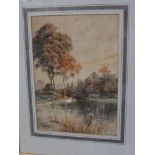 HARRY FRIER - WATERCOLOUR OF TREES AND POND SIGNED AND DATED 1907 LOWER RIGHT, 34.5CM X 24CM, GLAZED