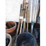 GARDEN HAND TOOLS, PLASTIC BUCKETS, IRON SHOE LAST