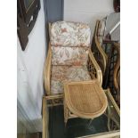 CANED FRAMED CONSERVATORY SUIT COMPRISING A TWO SEATER SOFA, TWO ARM CHAIRS, GLASS TOP COFFEE