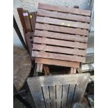 TWO FOLDING WOODEN GARDEN CHAIRS, TWO SMALL FOLDING OCCASIONAL TABLES AND ONE OTHER WOODEN TABLE