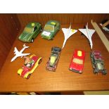 SMALL SELECTION OF DIECAST VEHICLES INCLUDING CORGI BASIL BRUSH CAR AND CONCORDE