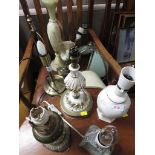 SEVEN ASSORTED TABLE LAMPS AND THREE SHADES. (AF)(ONE LAMP FOR SPARES OR REPAIR - FAILED TEST)