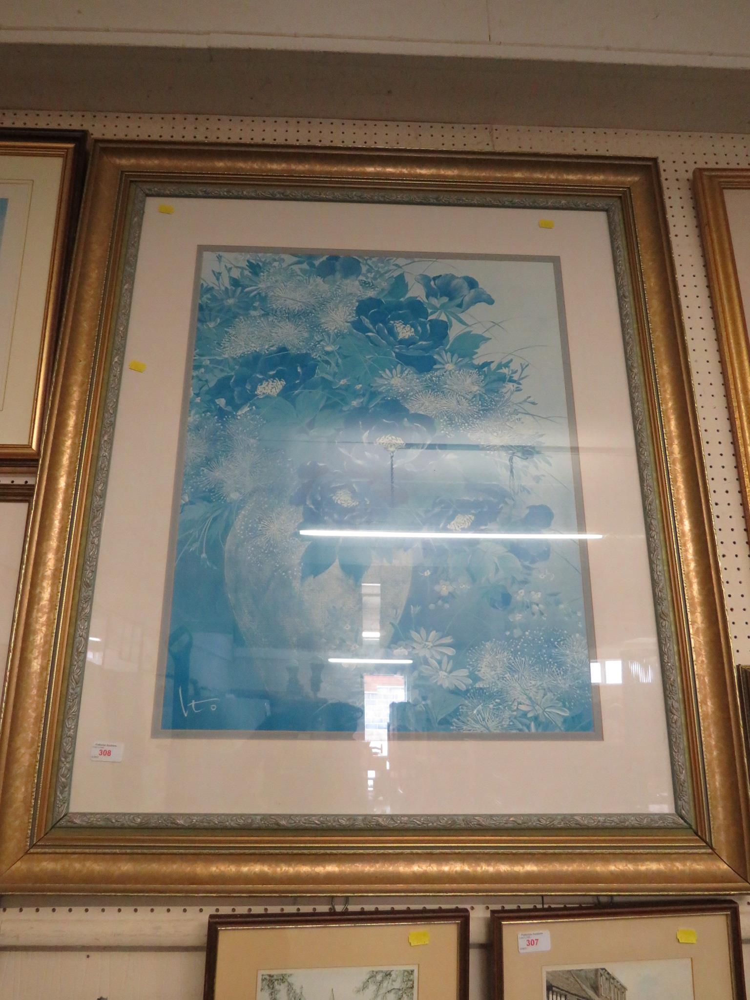 LARGE FRAMED AND GLAZED STILL LIFE PRINT OF FLOWERS AFTER ITO