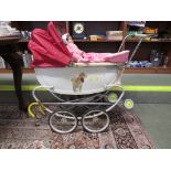 VINTAGE DOLLS PRAM WITH THREE DOLLS , TOGETHER WITH A FOLDING DOLLS STROLLER. (AF)