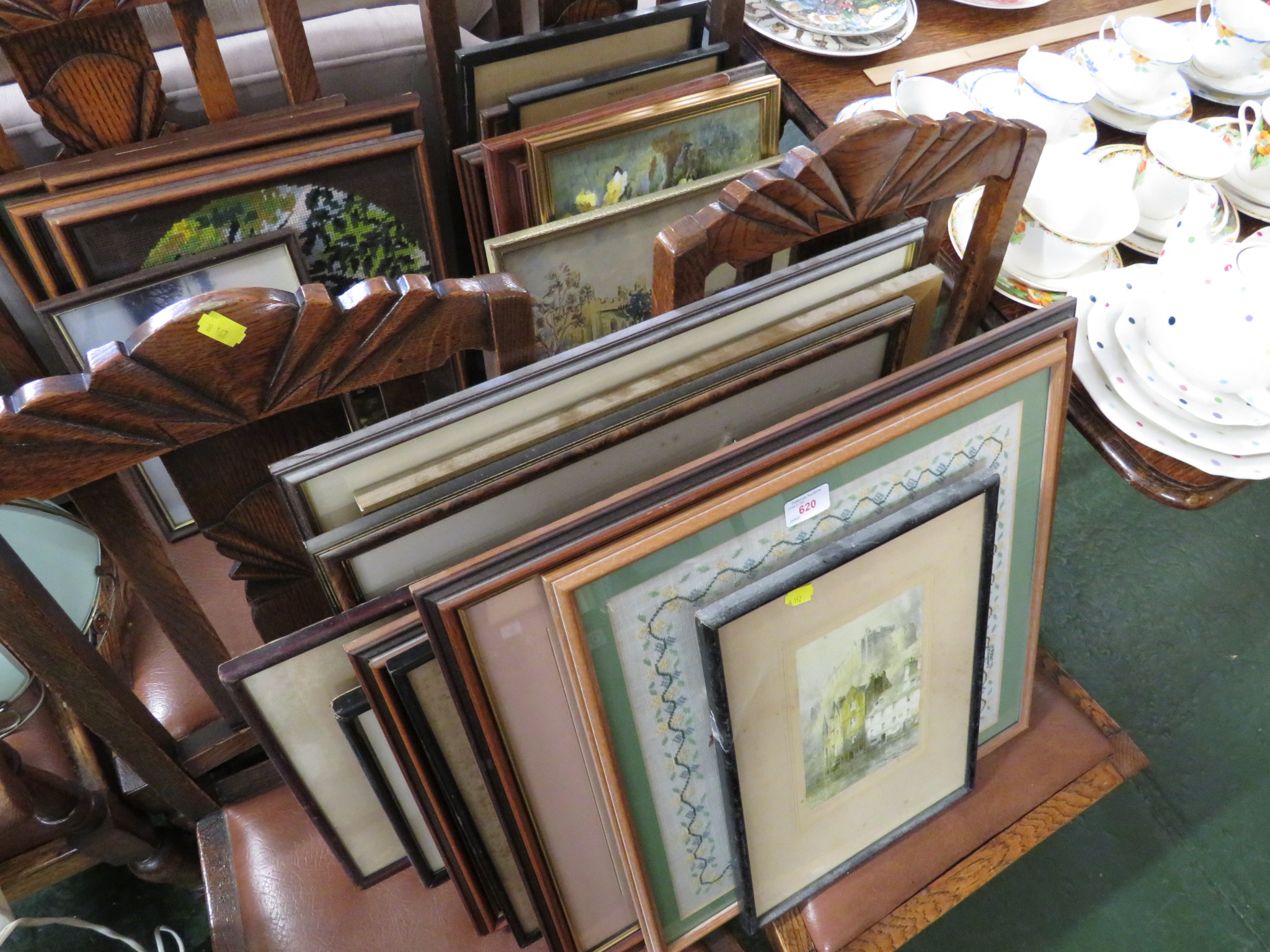 LARGE SELECTION OF FRAMED AND GLAZED PICTURES ,PRINTS AND NEEDLE WORKS.