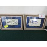 TWO MIDDLE EASTERN TOURISTS MINIATURE FRAMED PAINTINGS LABELLED FOR THE ISFAHAN SARAY MALEK BAZAR