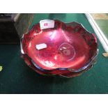 RUBY GLASS SWEETMEATS DISH WITH PIERCED HALLMARKED SILVER MOUNT (5 OZT)