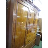 VICTORIAN MAHOGANY COMPACTUM WARDROBE WITH THREE CUPBOARD DOORS AND FIVE DRAWERS.