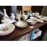 MIXTURE OF DECORATIVE CHINA INCLUDING VASES , JUGS , ASH TRAY AND OTHER ITEMS.